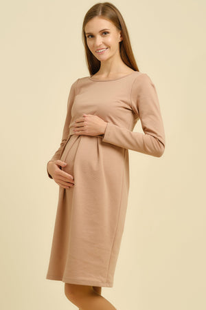 Elegancka sukienka ciążowa i do karmienia w kolorze pudrowym
