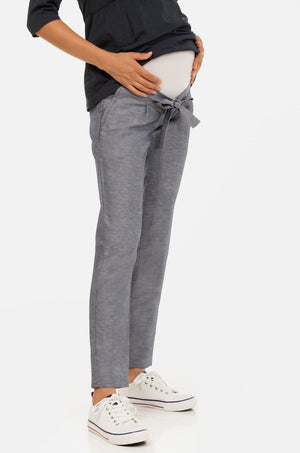 Bawełniane spodnie ciążowe z paskiem