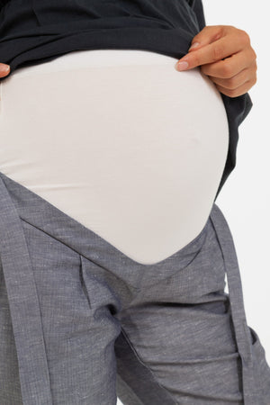 Bawełniane spodnie ciążowe z paskiem