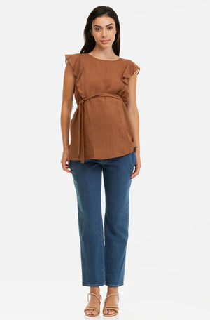 Elastyczne niebieskie dżinsy ciążowe