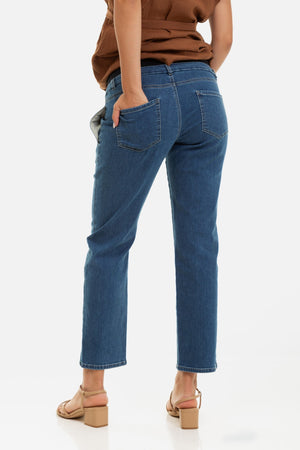 Elastyczne niebieskie dżinsy ciążowe