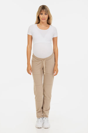 Sportowe spodnie ciążowe – beżowe