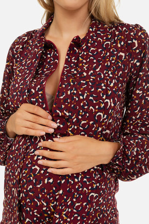 Kolorowa koszula ciążowa i do karmienia z kołnierzykiem i kokardą