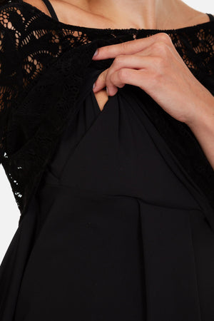 Czarna sukienka ciążowa i do karmienia z koronkową górą