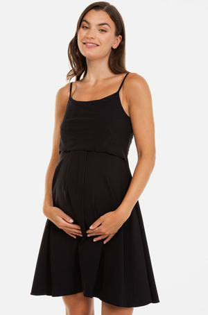 Czarna sukienka ciążowa i do karmienia z koronkową górą