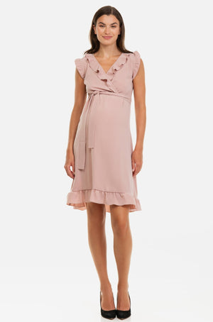 Sukienka z falbanami ciążowa i do karmienia – pudrowy róż