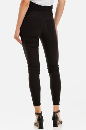 Dopasowane czarne ciążowe spodnie z elastycznej tkaniny