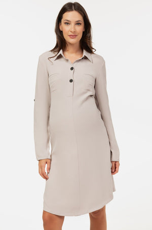 Sukienka koszulowa ciążowa i do karmienia z fakturowanego materiału – jasnobeżowaszara