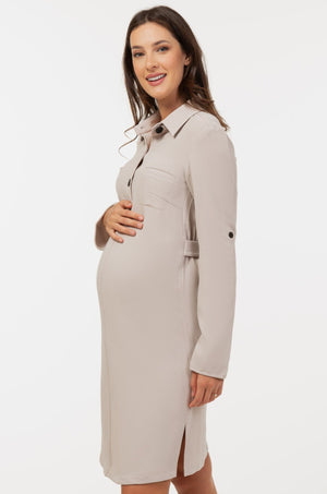 Sukienka koszulowa ciążowa i do karmienia z fakturowanego materiału – jasnobeżowaszara