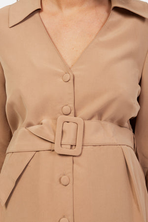 Sukienka ciążowa i do karmienia z kołnierzykiem – beżowa