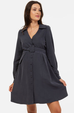 Sukienka ciążowa i do karmienia z kołnierzykiem – szara