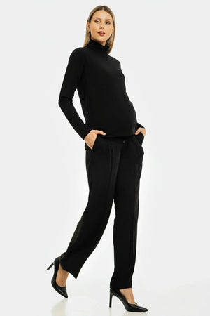 Rozkloszowane spodnie ciążowe z plisami - czarne