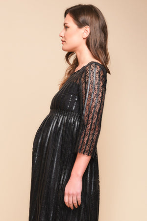 Koronkowa sukienka ciążowa z detalami ze skóry