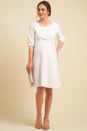 Sukienka ciążowa i do karmienia z ozdobnym węzłem – biała