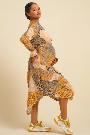 Asymetryczna sukienka ciążowa i do karmienia z wzorem