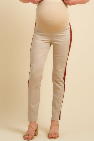 Bawełniane elastyczne spodnie ciążowe – beżowe