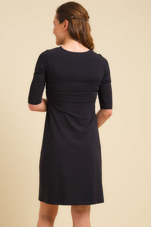 Bawełniana, granatowa sukienka ciążowa z węzłem
