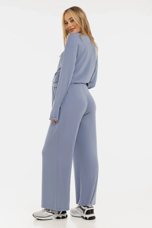 Miękki crop top ciążowy z długim rękawem z modalu – pastelowy niebieski