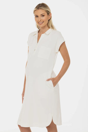 Sukienka koszulowa ciążowa z kołnierzykiem i kieszeniami – ecru
