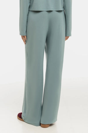 Miękkie ciążowe spodnie z modalu, rozszerzane – szałwia