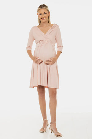 Elegancka sukienka ciążowa i do karmienia – pudrowy róż