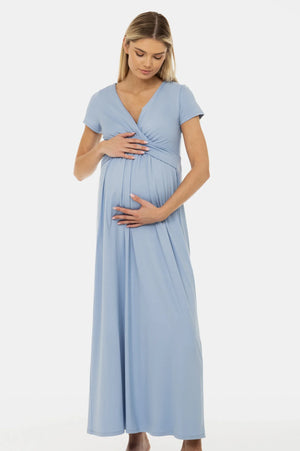 Sukienka ciążowa i do karmienia z ozdobnym paskiem – niebieska jak niebo