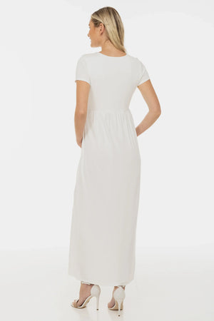 Ciążowa suknia ślubna z dekoracyjnym paskiem – ecru