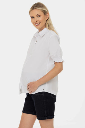 Bawełniana koszula ciążowa i do karmienia z bufiastymi rękawami