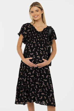 Sukienka ciążowa w stylu boho z koronkowym dekoltem
