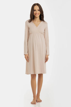 Koszula nocna ciążowa i do karmienia – kremowa