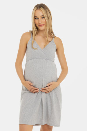 Bawełniana koszula nocna ciążowa i do karmienia – szara