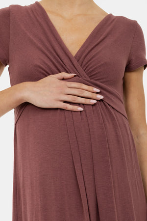 Sukienka ciążowa i do karmienia z dekoracyjnym paskiem – przydymionego różu