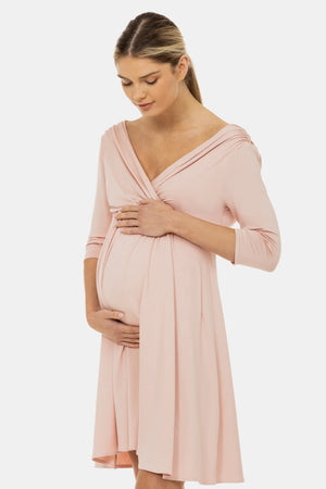 Elegancka sukienka ciążowa i do karmienia – pudrowy róż