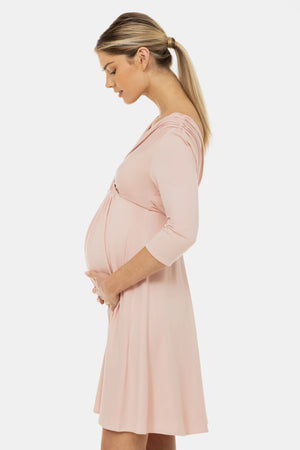 Elegancka sukienka ciążowa i do karmienia – pudrowy róż