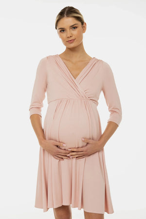 Elegancka sukienka ciążowa i do karmienia – pudrowy róż