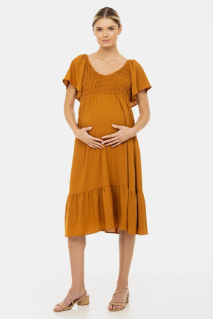 Sukienka ciążowa w stylu boho z marszczeniami i falbanami