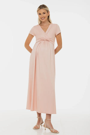 Sukienka ciążowa i do karmienia z ozdobnym paskiem – pudrowy róż