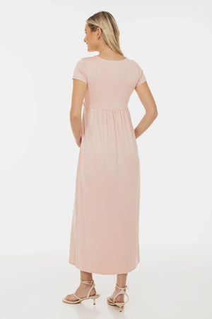 Sukienka ciążowa i do karmienia z ozdobnym paskiem – pudrowy róż