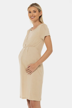 Koszula nocna ciążowa i do karmienia – jasny beż