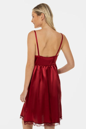 Satynowa koszula nocna ciążowa i do karmienia z koronką - bordowa