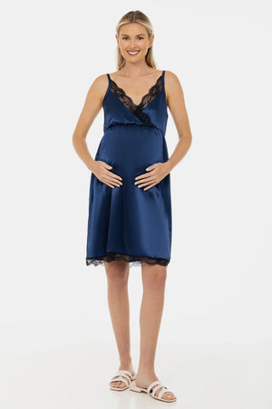 Satynowa koszula nocna ciążowa i do karmienia - granatowa