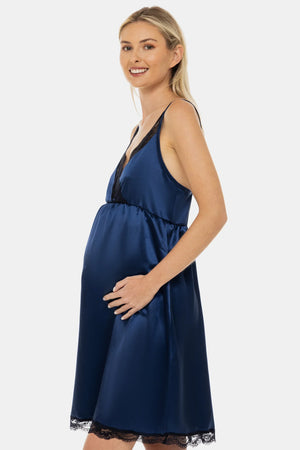 Satynowa koszula nocna ciążowa i do karmienia - granatowa