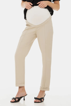 Bawełniane elastyczne spodnie ciążowe – beżowe