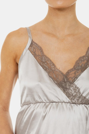 Satynowa koszula nocna ciążowa i do karmienia – srebrna