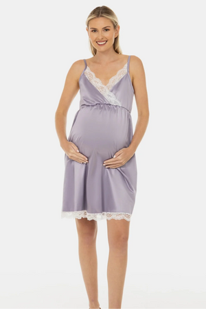 Satynowa koszula nocna ciążowa i do karmienia – liliowa