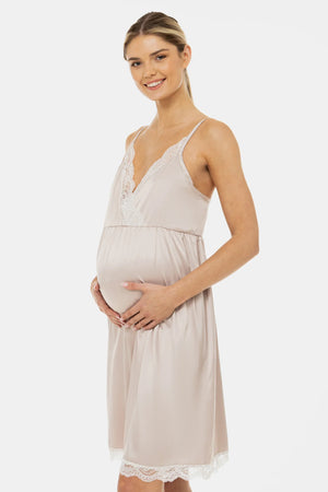 Satynowa koszula nocna ciążowa i do karmienia z koronką