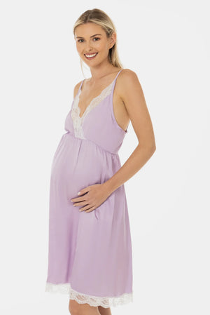 Satynowa koszula nocna ciążowa i do karmienia z koronką