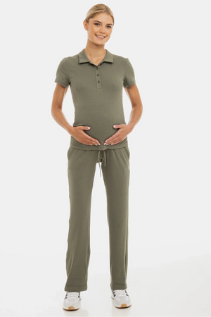 Prążkowane spodnie ciążowe – khaki