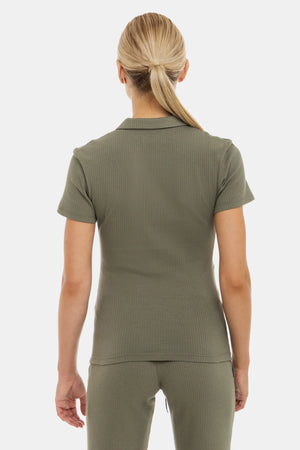 Prążkowana bawełniana bluzka ciążowa i do karmienia - khaki