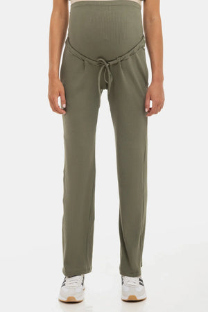 Prążkowane spodnie ciążowe – khaki